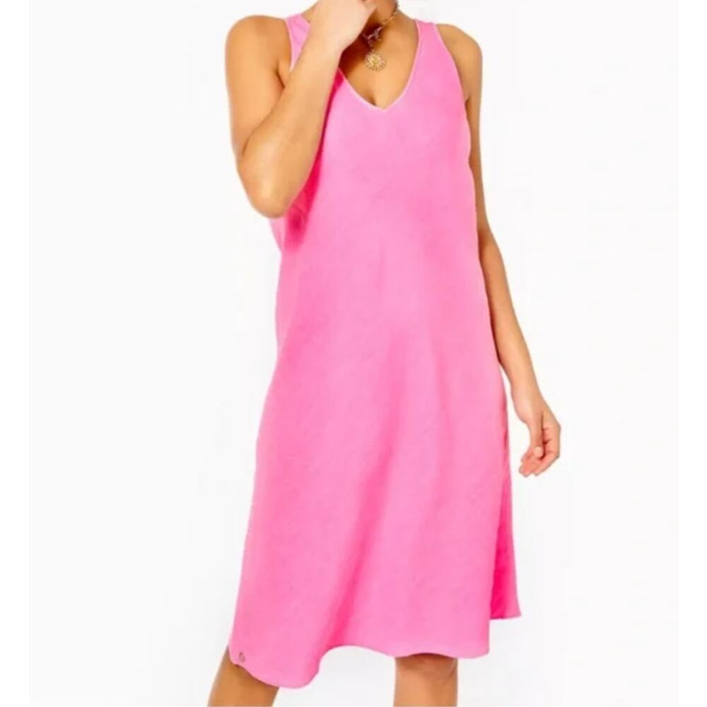 Lilly Pulitzer Hot Pink V-Neck Midi Dress